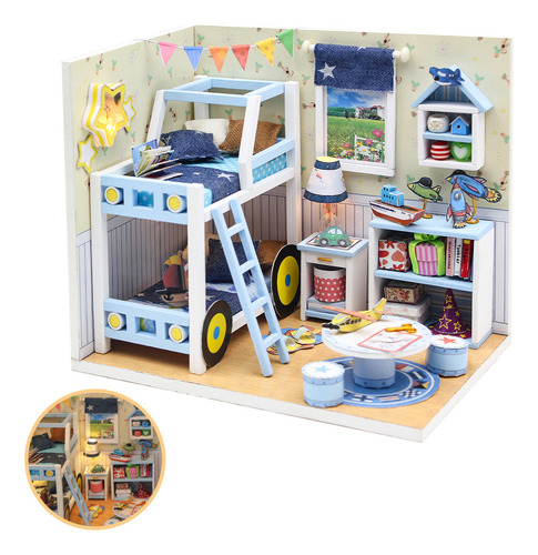 Camewin Bloco De Construção Brinquedos - Mini Casa De Madeira Casa De Bolso Com Luz Led