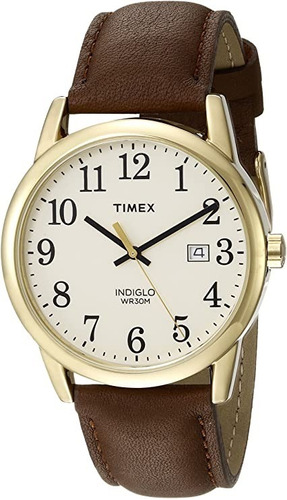 Reloj Hombre Timex Correa De Piel Con Luz 38 Mm Tw2p758009j Color de la correa Marrón Color del bisel Dorado Color del fondo Hueso