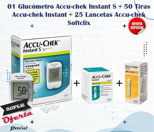 Imagen 1 de 5 de Glucometro Accu Chek Instant S + 50 Tiras Reactivas + Lancet