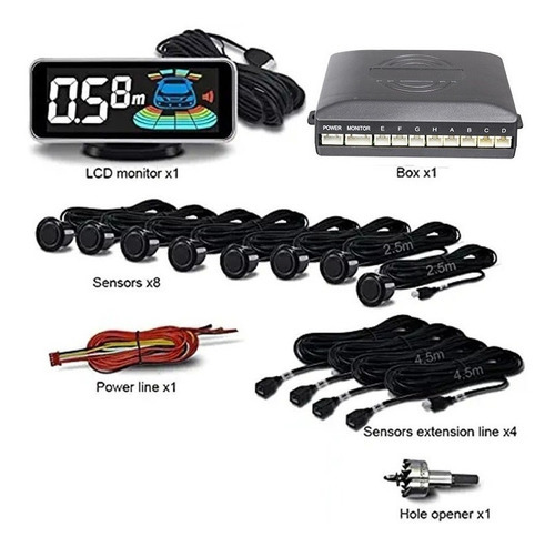 Radar De Estacionamiento Con Pantalla Lcd A Color De 8sondas Color Negro
