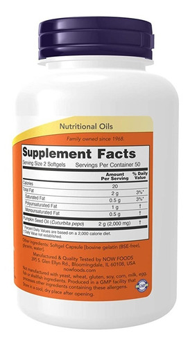 Imagem 2 de 3 de Oléo De Semente De Abóbora 1000mg Importado - 100 Softgels