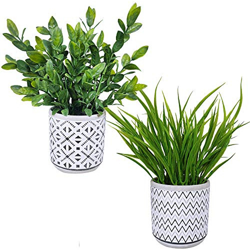 Plantas Artificiales Con Maceta De Cemento Rustica 2 Pzas
