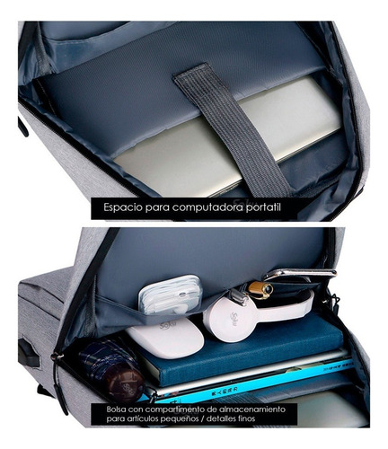 Mochila Antirrobo Impermeable Ergonómica Con Carga Usb Para Laptop 15 Pulgadas Gran Capacidad