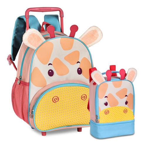 Kit Mochila Pets Escolar Feminina Carrinho Infantil Animais