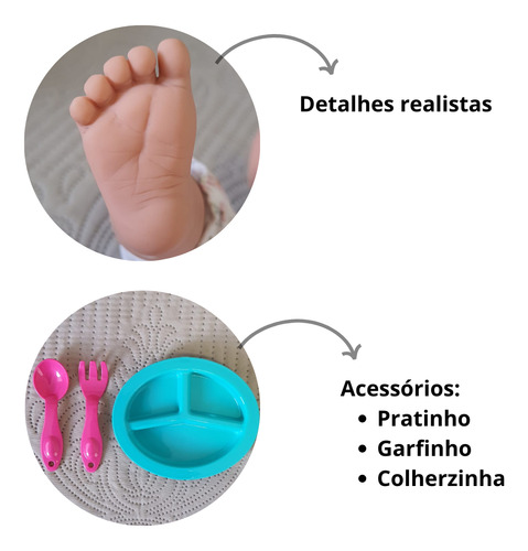 Boneca Papinha Tipo Reborn Com Acessórios Bebe Menina