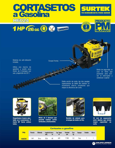 Cortasetos A Gasolina 1 Hp Espada 60cm Antivibración Surtek®