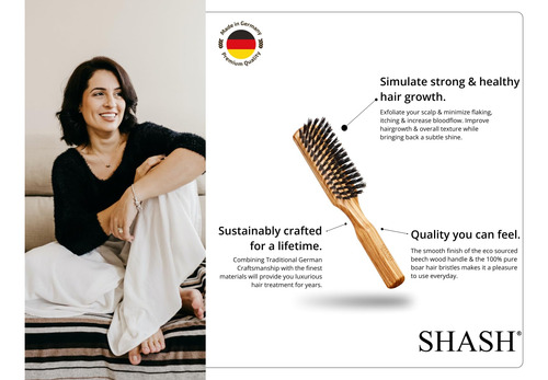 Cepillo De Pelo Shash 100% Cerdas De Jabalí Hecho A Mano En