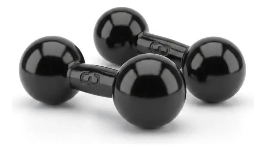 Par Halter 3kg Emborrachado Bola Haliv Musculação Academia Preto