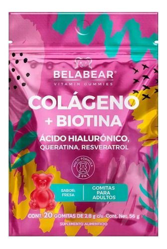 Colágeno Biotina Queratina Hialurónico 20 Gomitas Belabear