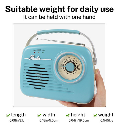 Radio Portátil De Diseño Retro, Material Pp, Azul