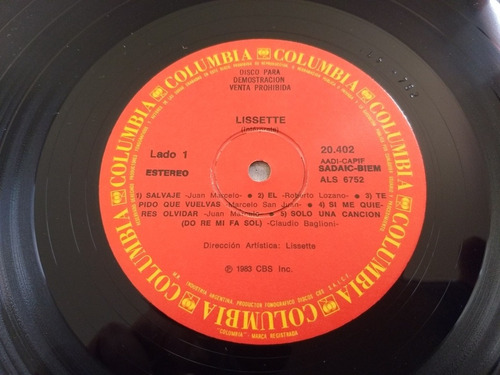 Lissette Salvaje Vinilo Lp Promo Arg 1983 Latin Pop