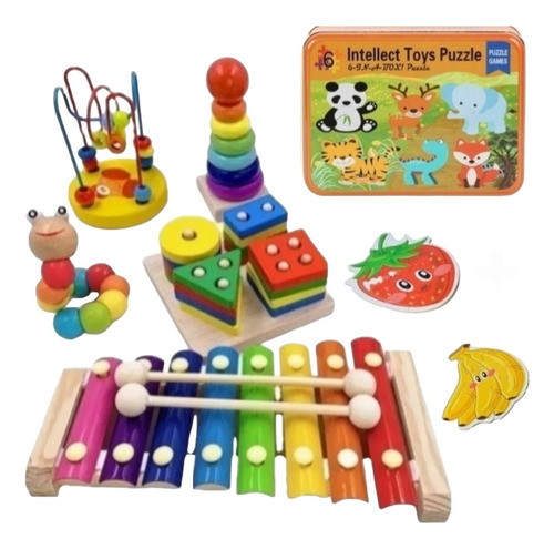 Juguetes Didácticos De Madera Niño Estimulación Pack 6