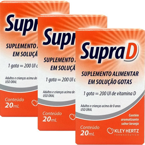 Kit de 3 gotas de vitamina D Supra D, 200 UI, 20 ml, color naranja