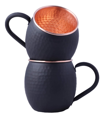 16 Oz Negro Mate Moscow Mule Taza De Cobre Puro Para Dri...
