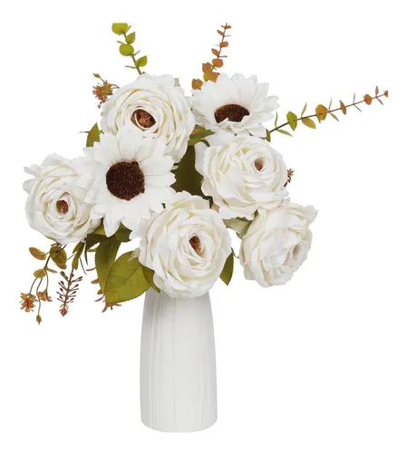 comprar Recutms Flores Falsas Con Jarrón, Rosas De Seda Artificiales