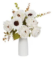 Comprar Recutms Flores Falsas Con Jarrón, Rosas De Seda Artificiales