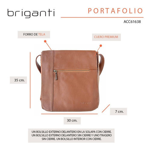 Morral Cuero Hombre Briganti Cartera Casual Moda - Acc61638