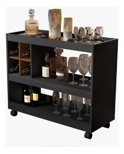 Mueble Cantina Bar Cava Para Botellas Y Copas Carrito Negro/nogal