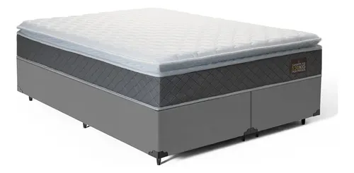 Cama Box Queen + Colchão De Espuma D45 C/ Pillow Top Cor Cinza