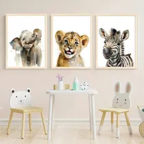 Comprar Set X3 Cuadros Animalitos Selva Infantil Sonriendo 33x43 Cm.