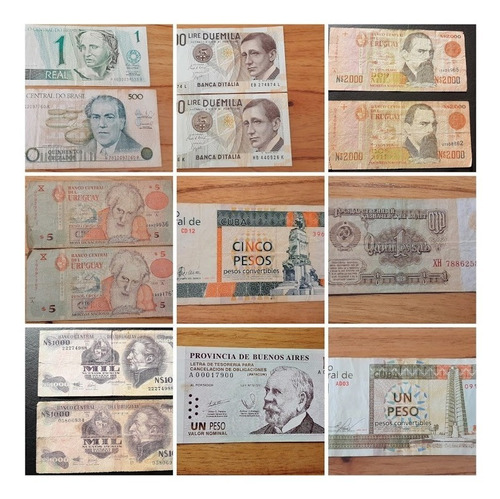 14 Billetes Rublo Cuba Lira Cruzado Real Uruguay Patacon