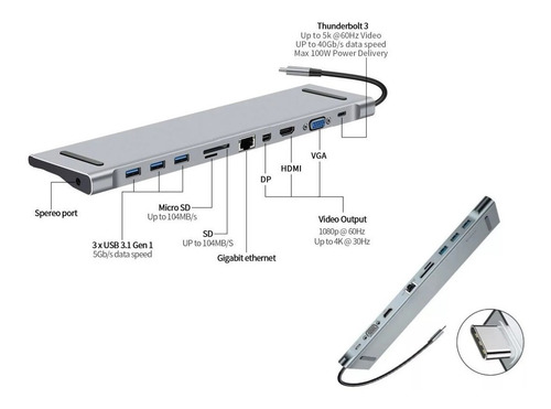 Hub Dock Station 11 Saídas Dell Inspirion / Vostro - Usb C