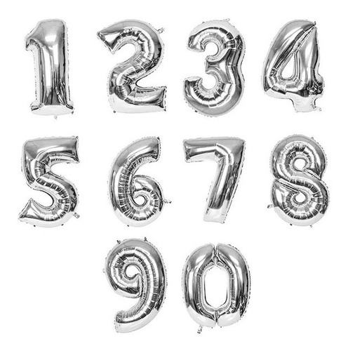 Imagen 1 de 6 de Globo Numero Metalizado 70cm Plateado 30 Pulgadas Belgrano