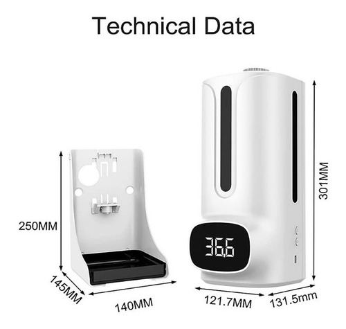 Imagen 1 de 8 de Despachador Gel Jabón Automático Termómetro Infrarrojo Dual