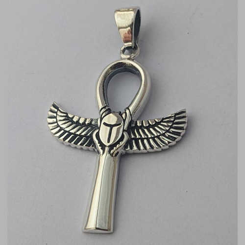 Colgante De Plata Ankh Escarabajo Alado.