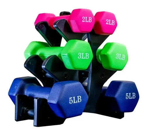 Set De Pesas Mancuernas Neopreno 20lb Hexagonales Con Base Color ...