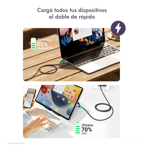 Imagen 7 de 10 de Cable Tipo C 120cm 40gbps 100w 8k 60ghz Thunderbolt 3