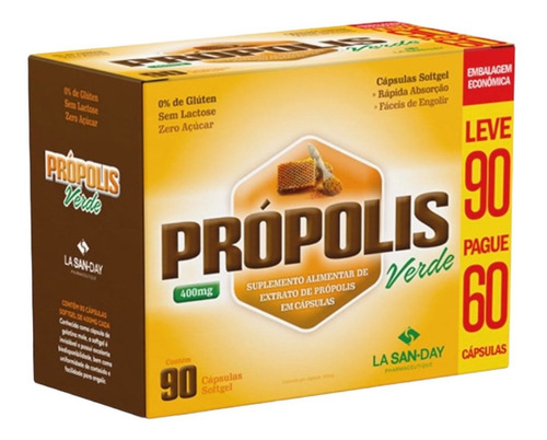 Própolis Verde 400mg 90 Capsulas La San-day Sabor Sem Sabor