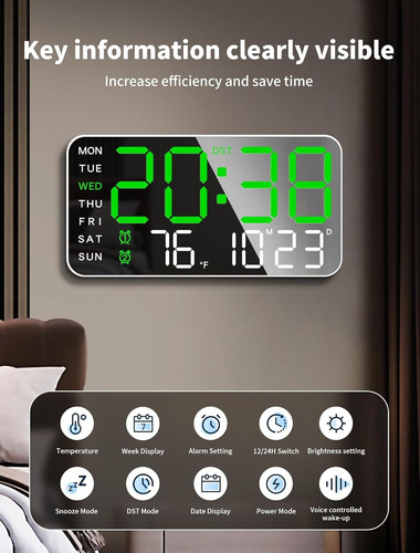 Reloj Digital De Pared Con Calendario Termómetro Y Alarmas