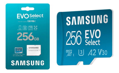 Microsd 256gb Samsung Evoselect+ 4k 130mb/s U3 A2 V30+adapta
