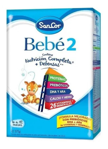 Leche de fórmula en polvo Mead Johnson SanCor Bebé 2 en caja x 2 unidades de 375g - 6  a 12 meses