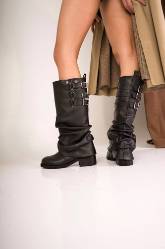 Botas Mujer Caña Alta Fruncida Desmontable 2en1 Cuero Jalea
