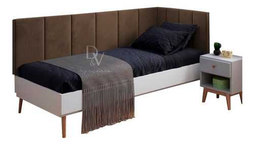 Conjunto Cabeceira Painel Estofada Almofadada Cama Solteiro Cor Marrom-escuro