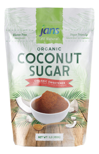 Jan's - Azucar De Coco Organico, 16 Onzas, Derivado De Coco 