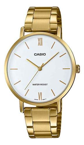 Reloj Casio Ltpvt01g-7budf Cuarzo Mujer Color de la correa Dorado Color del bisel Dorado Color del fondo Blanco
