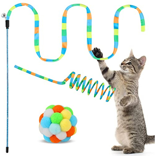 Tusatiy Cat Toys 3pack, Cat Wand Toy Cat Fuzzy Balls