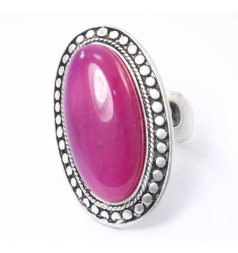 Anillo Plateado Mate Ovalo Violeta Extensible Importados