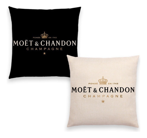 Set 2 Fundas Champagne Moët & Chandon Veuve Cojínes En Lino Moët & Chandon Gold