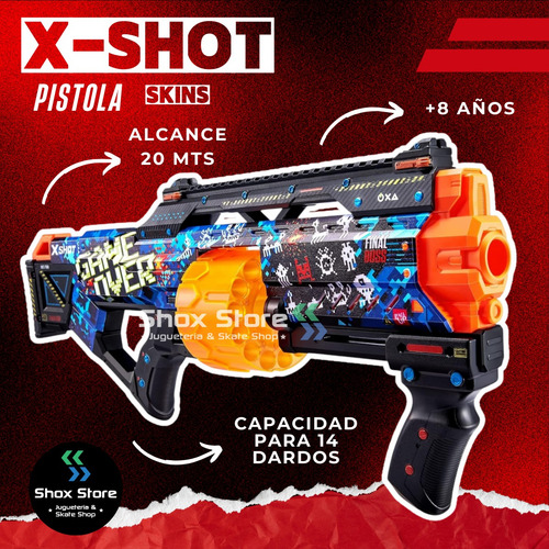 Pistola X Shot Skins Lanza Dardos X16 Goma Giratorio Juguete