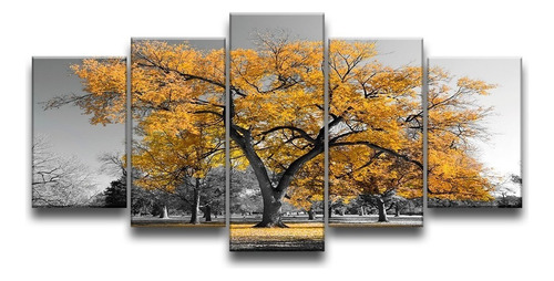 Quadro Decorativo 129x63 Sala Quarto Árvore Grande Cores Cor Árvore Amarela Cor Da Armação