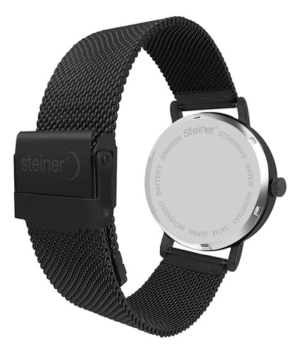 Reloj Para Hombre Steiner Acero Inoxidable Tipo Malla 40 Mm Correa Negro Bisel Negro Fondo Negro