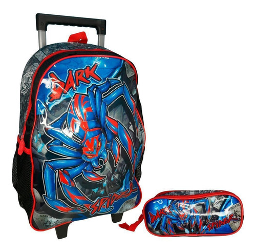 Kit Escolar Mochila De Rodinhas Dark Spider + Estojo Duplo