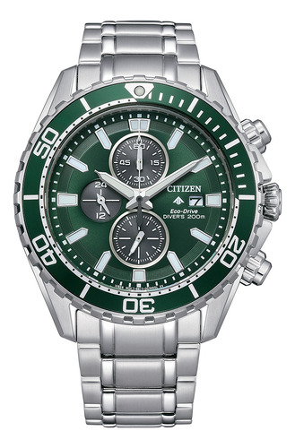 Reloj Citizen Ca082050x Para Hombre Marcador 24hs 200mts Color De La Malla Plateado Color Del Bisel Verde Color Del Fondo Verde Negro