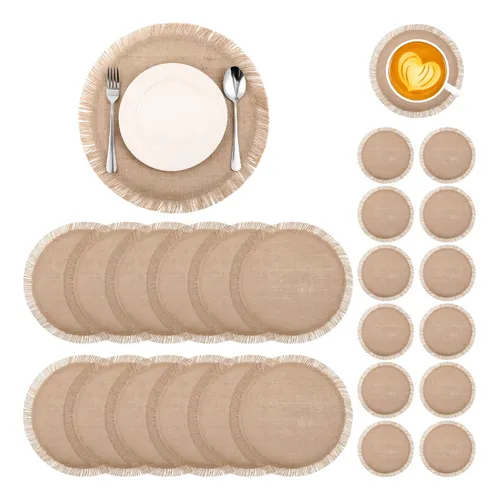 comprar 12 Mantel Individual Redondo Arpillera Boda 15  Posavaso 6  comprar 12 Mantel Individual Redondo Arpillera Boda 15  Posavaso 6