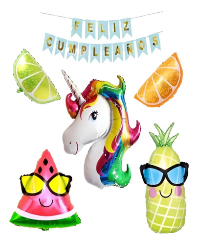 6 Art Globos Metalizados Pool Party Frutas Unicorniocotillon