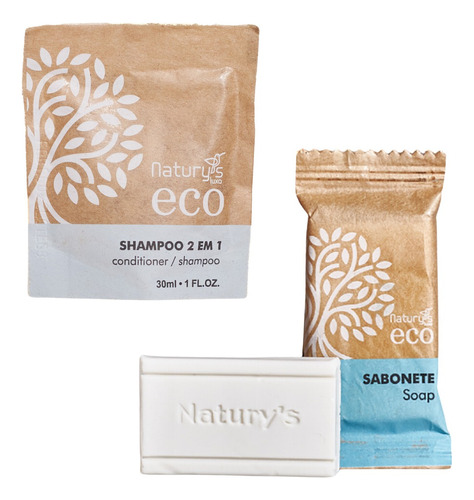 Kit 100 Sabonetes 15g E 100 Shampoo 2x1 30ml Hotel Ecológico